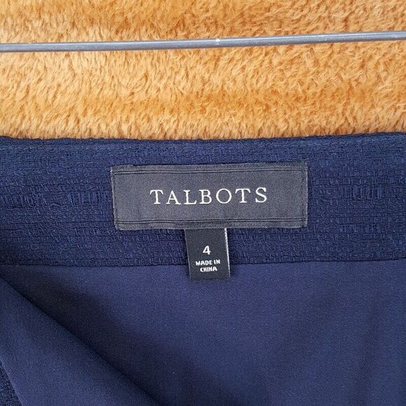 TALBOTS Womens Skirt Size 4 Blue Tweed Straight Lined Frayed Sequins Hem Cotton - Picture 5 of 9